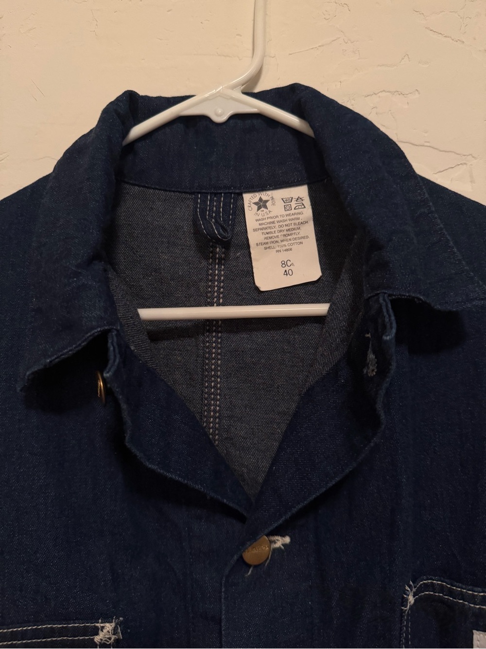 Vintage Carhartt Mint Condition 8C Unlined Indigo Denim Chore Coat Size 40 - Picture 3 of 8